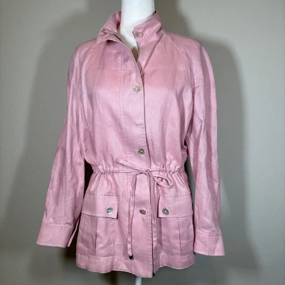 Neiman Marcus Light Pink Linen Utility Jacket Size Medium - Picture 1 of 10